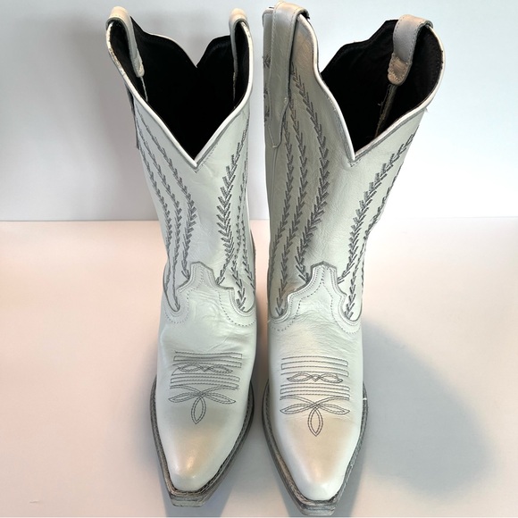 Sterling River Distressed White Gray Stitching Western Cowgirl Boots Heel SZ 10 - Picture 3 of 11